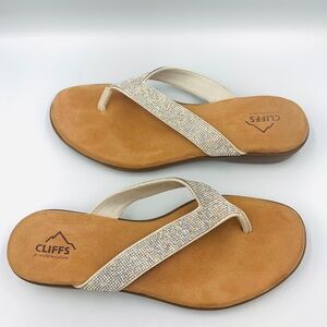 Cliffs clear sparkly straps boho slip-on thong flip flops walking sandals beach